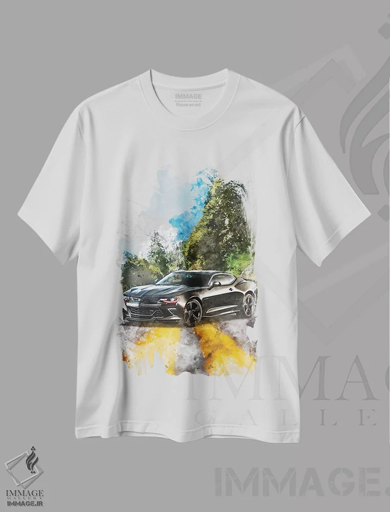 تیشرت سفید طرح دار شورولت کامارو، تزئینی اثر گب فرناندو | immage.ir