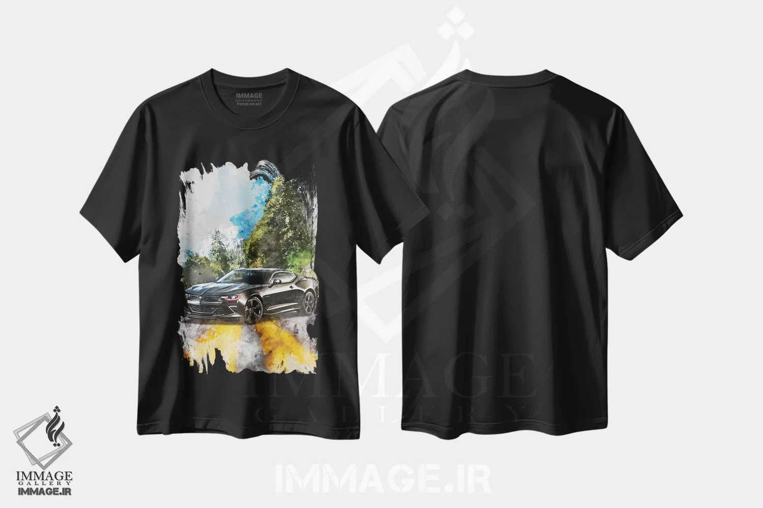 تیشرت مشکی طرح دار شورولت کامارو، تزئینی اثر گب فرناندو | فروشگاه ایماژ