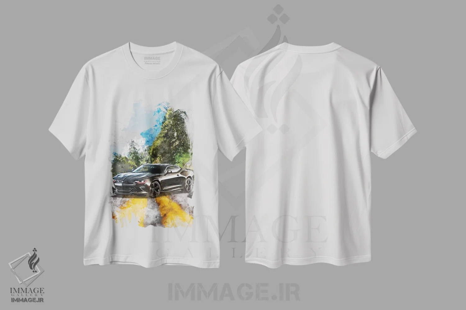 تیشرت سفید طرح دار شورولت کامارو، تزئینی اثر گب فرناندو | immage.ir