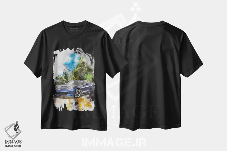 تیشرت مشکی طرح دار شورولت کوروت، تزئینی اثر گب فرناندو | immage.ir
