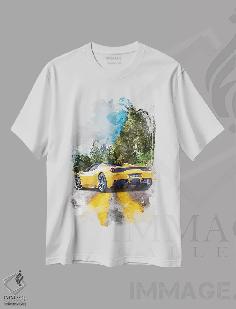 تیشرت سفید طرح دار فراری ۴۵۸ اسپشیاله آپرتا، تزئینی اثر گب فرناندو | فروشگاه ایماژ