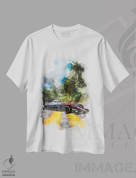 تیشرت سفید طرح دار هوندا F1، تزئینی اثر گب فرناندو | فروشگاه ایماژ