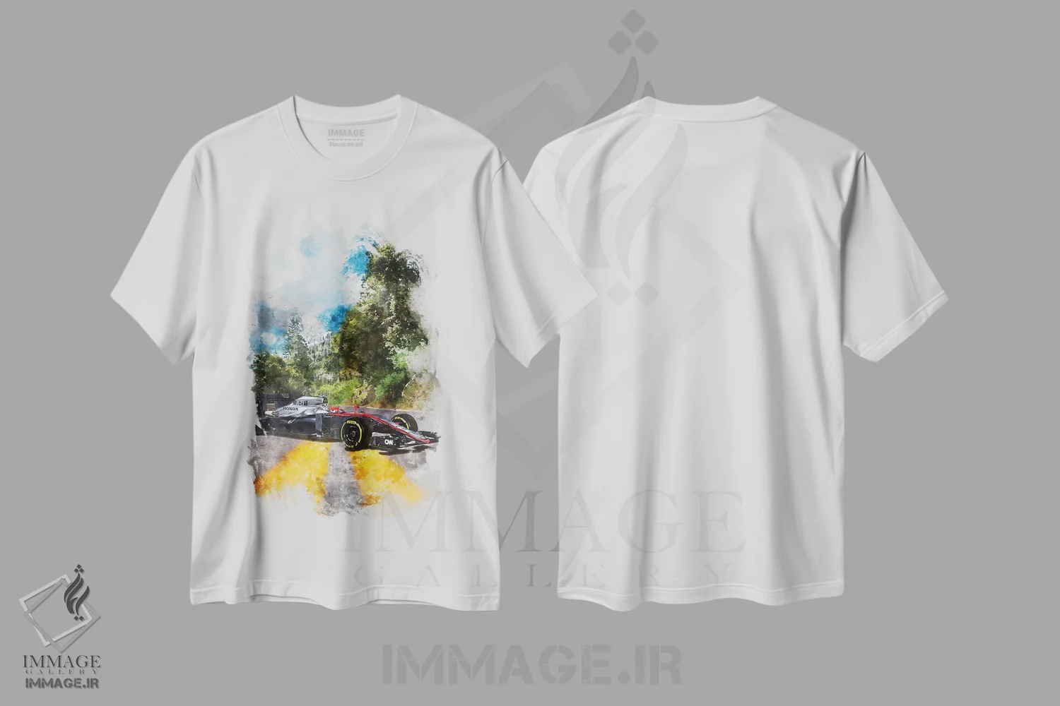 تیشرت سفید طرح دار هوندا F1، تزئینی اثر گب فرناندو | فروشگاه ایماژ