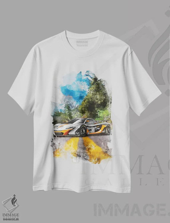 تیشرت سفید طرح دار مکلارن P1 GTR، تزئینی اثر گب فرناندو | immage.ir
