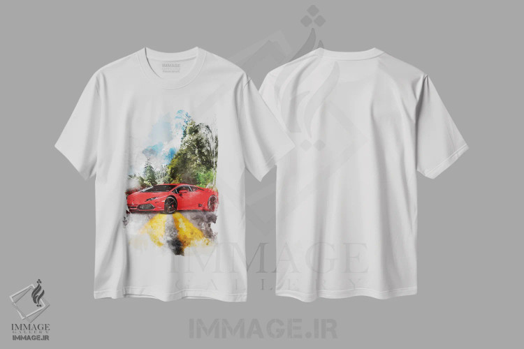 تیشرت سفید طرح دار لامبورگینی هوراکان، تزئینی اثر گب فرناندو | فروشگاه ایماژ