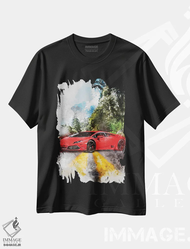 تیشرت مشکی طرح دار لامبورگینی هوراکان، تزئینی اثر گب فرناندو | immage.ir