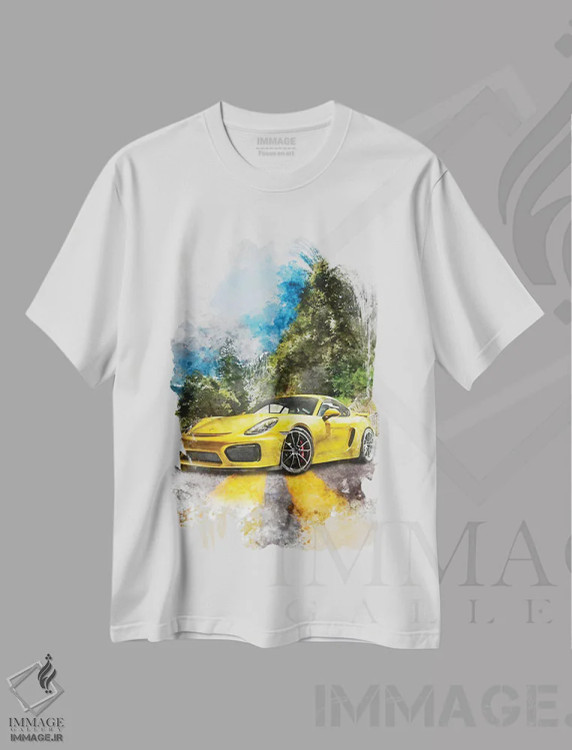 تیشرت سفید طرح دار پورشه کایمن GT4، تزئینی اثر گب فرناندو | فروشگاه ایماژ