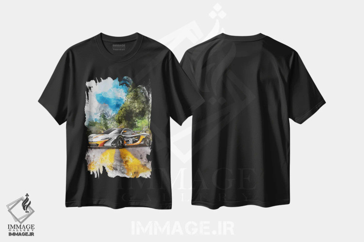 تیشرت مشکی طرح دار مکلارن P1 GTR، تزئینی اثر گب فرناندو | فروشگاه ایماژ