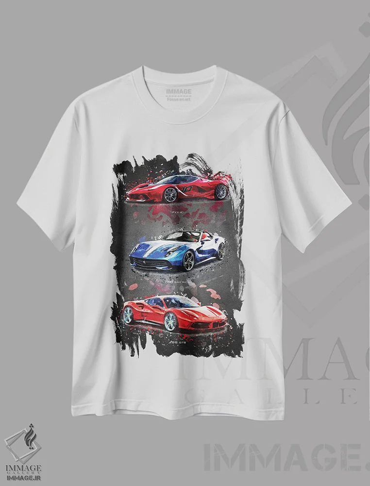 تیشرت سفید طرح دار فراری 1، تزئینی اثر گب فرناندو | فروشگاه ایماژ