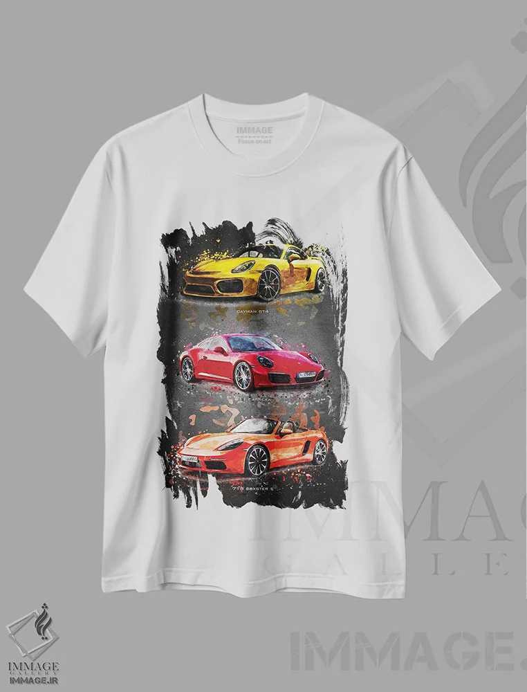 تیشرت سفید طرح دار پورشه 2، تزئینی اثر گب فرناندو | فروشگاه ایماژ