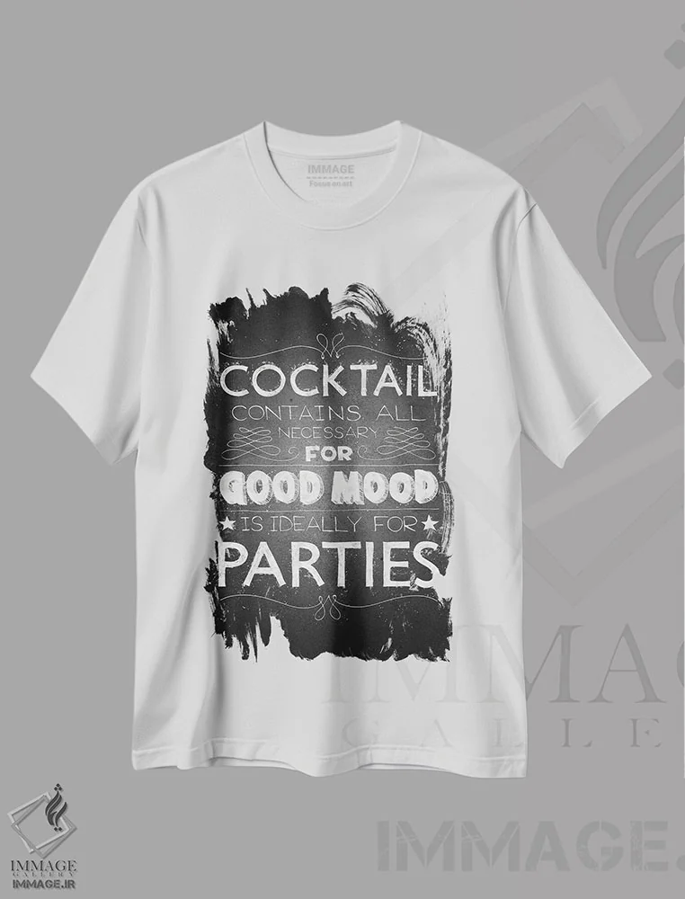 تیشرت سفید طرح دار منوی کوکتل II، هنر تزئینی سیاه و سفید اثر گب فرناندو | فروشگاه ایماژ