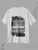 تیشرت سفید طرح دار منوی کوکتل II، هنر تزئینی سیاه و سفید اثر گب فرناندو | فروشگاه ایماژ
