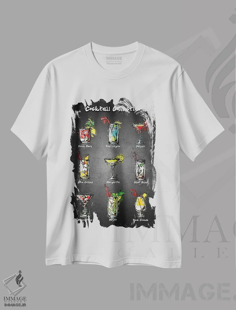 تیشرت سفید طرح دار منوی کوکتل I، تزئینی اثر گب فرناندو | immage.ir