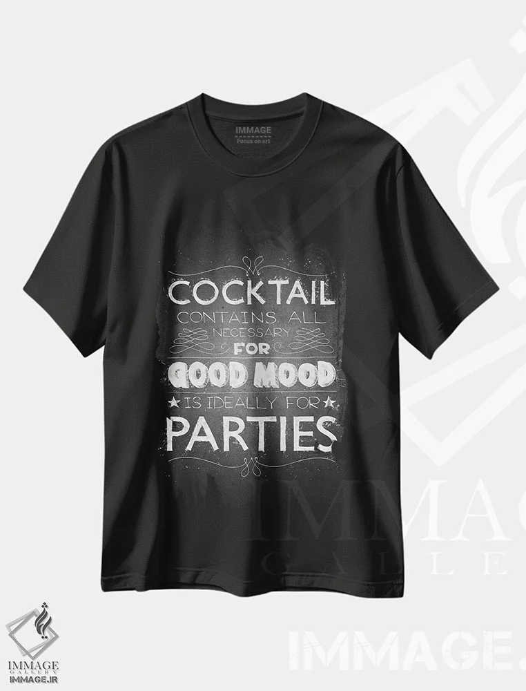 تیشرت مشکی طرح دار منوی کوکتل II، هنر تزئینی سیاه و سفید اثر گب فرناندو | immage.ir