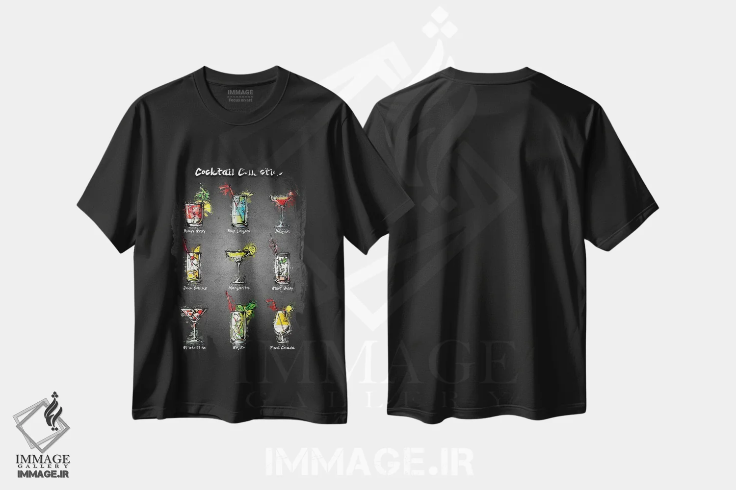 تیشرت مشکی طرح دار منوی کوکتل I، تزئینی اثر گب فرناندو | فروشگاه ایماژ