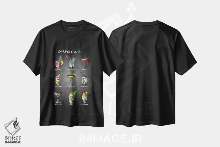 تیشرت مشکی طرح دار منوی کوکتل I، تزئینی اثر گب فرناندو | فروشگاه ایماژ