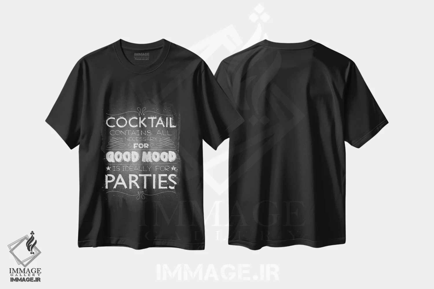 تیشرت مشکی طرح دار منوی کوکتل II، هنر تزئینی سیاه و سفید اثر گب فرناندو | immage.ir