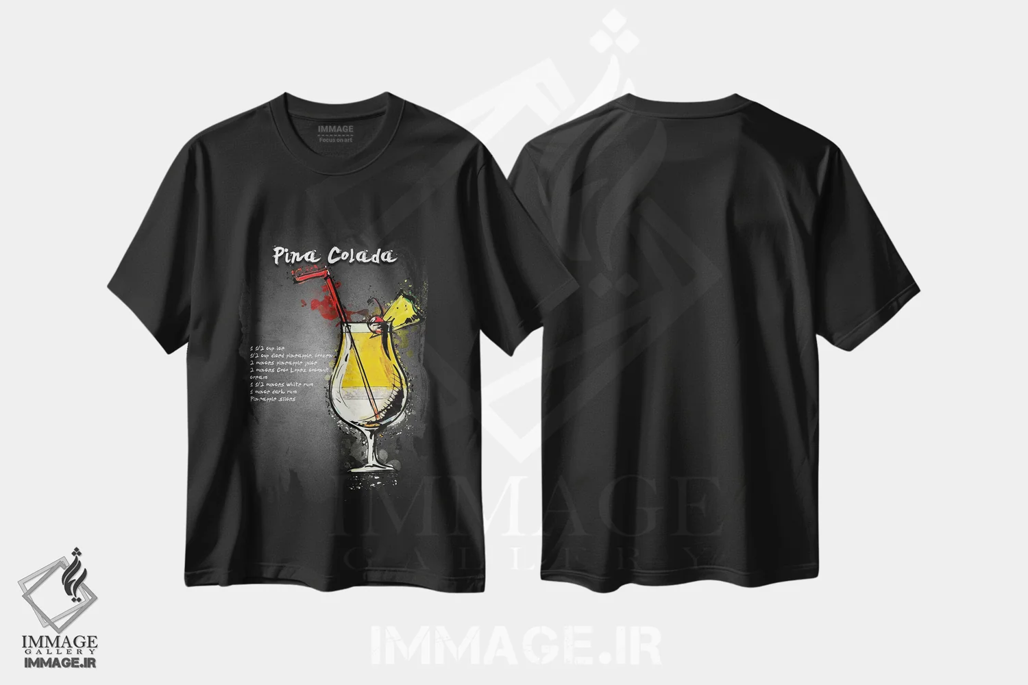 تیشرت مشکی طرح دار پینا کولادا I، تزئینی اثر گب فرناندو | فروشگاه ایماژ