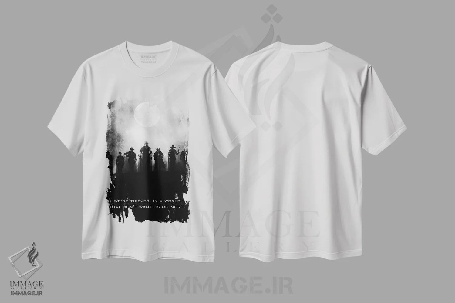 تیشرت سفید طرح دار کابوی ها، هنر تزئینی سیاه و سفید اثر گب فرناندو | فروشگاه ایماژ