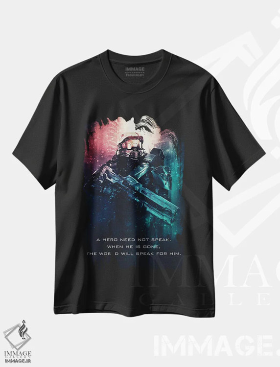 تیشرت مشکی طرح دار شعار هالو، تزئینی اثر گب فرناندو | فروشگاه ایماژ