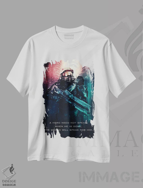 تیشرت سفید طرح دار شعار هالو، تزئینی اثر گب فرناندو | immage.ir