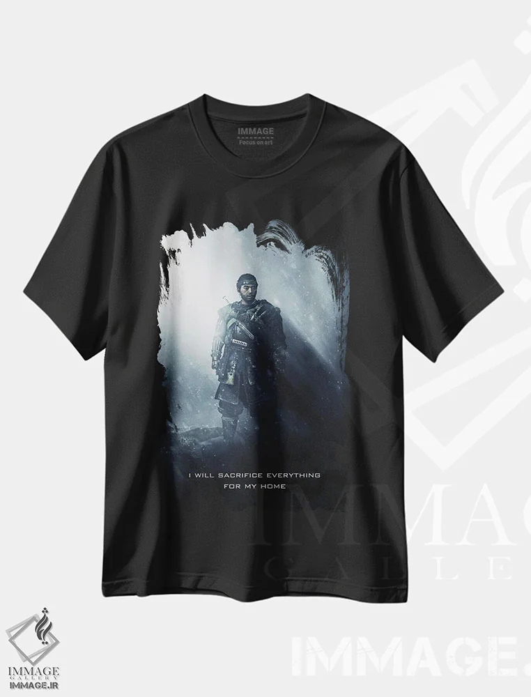 تیشرت مشکی طرح دار شعار سامورایی شبح، تزئینی اثر گب فرناندو | immage.ir