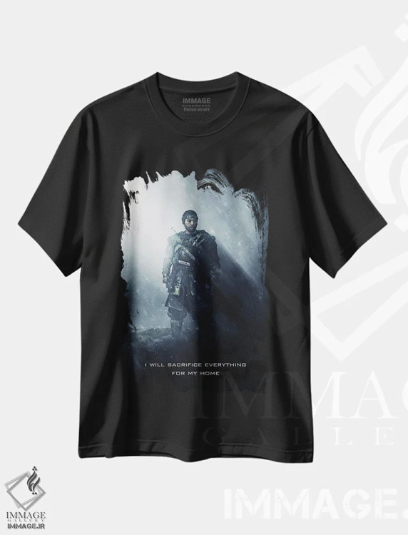 تیشرت مشکی طرح دار شعار سامورایی شبح، تزئینی اثر گب فرناندو | immage.ir