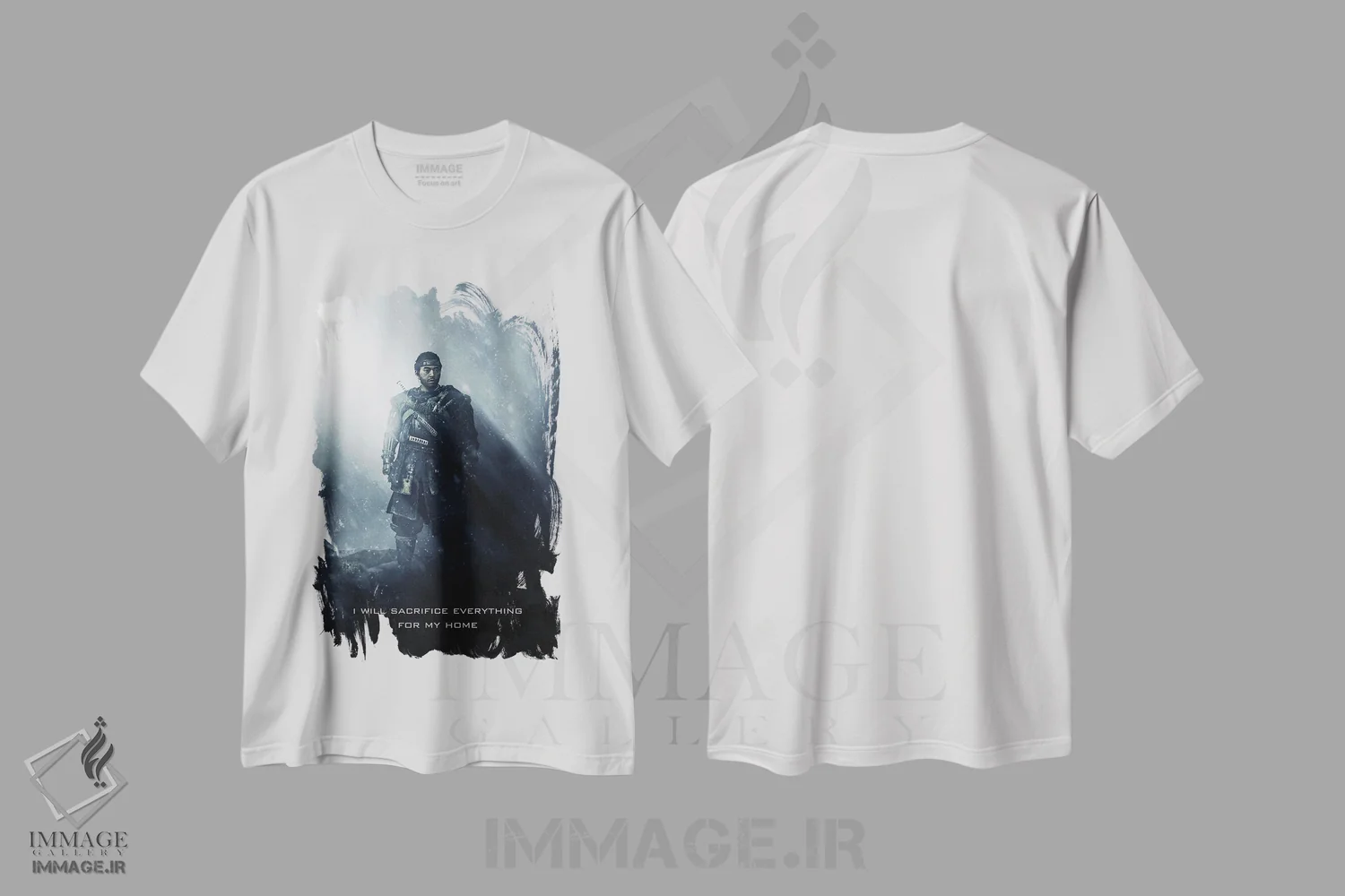 تیشرت سفید طرح دار شعار سامورایی شبح، تزئینی اثر گب فرناندو | فروشگاه ایماژ