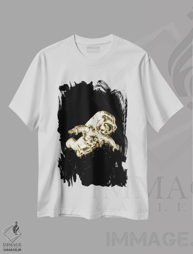 تیشرت سفید طرح دار آمانگ آس طلایی با افکت قطره، هنر دیجیتال اثر گب فرناندو | فروشگاه ایماژ
