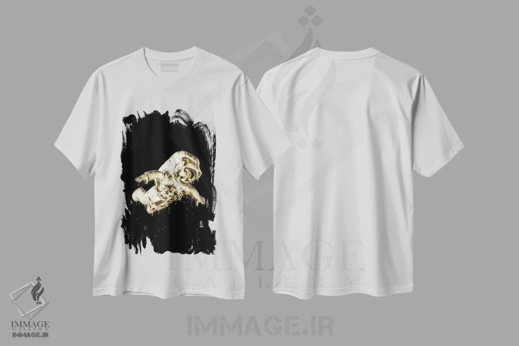 تیشرت سفید طرح دار آمانگ آس طلایی با افکت قطره، هنر دیجیتال اثر گب فرناندو | فروشگاه ایماژ