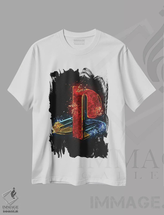 تیشرت سفید طرح دار لوگوی پلی استیشن، هنر دیجیتال اثر گب فرناندو | فروشگاه ایماژ