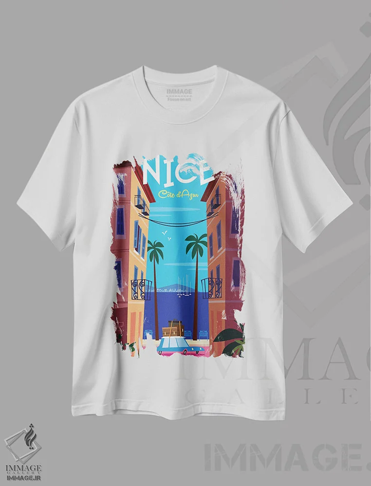 تیشرت سفید طرح دار "نیس کوت دازور"، هنر دیجیتال اثر گری گودل | immage.ir