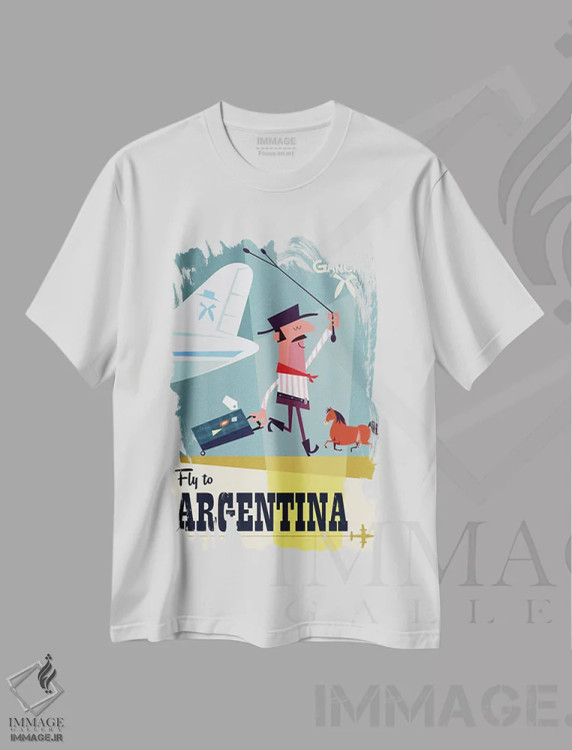 تیشرت سفید طرح دار "پرواز به...آرژانتین"، هنر دیجیتال اثر گری گودل | فروشگاه ایماژ