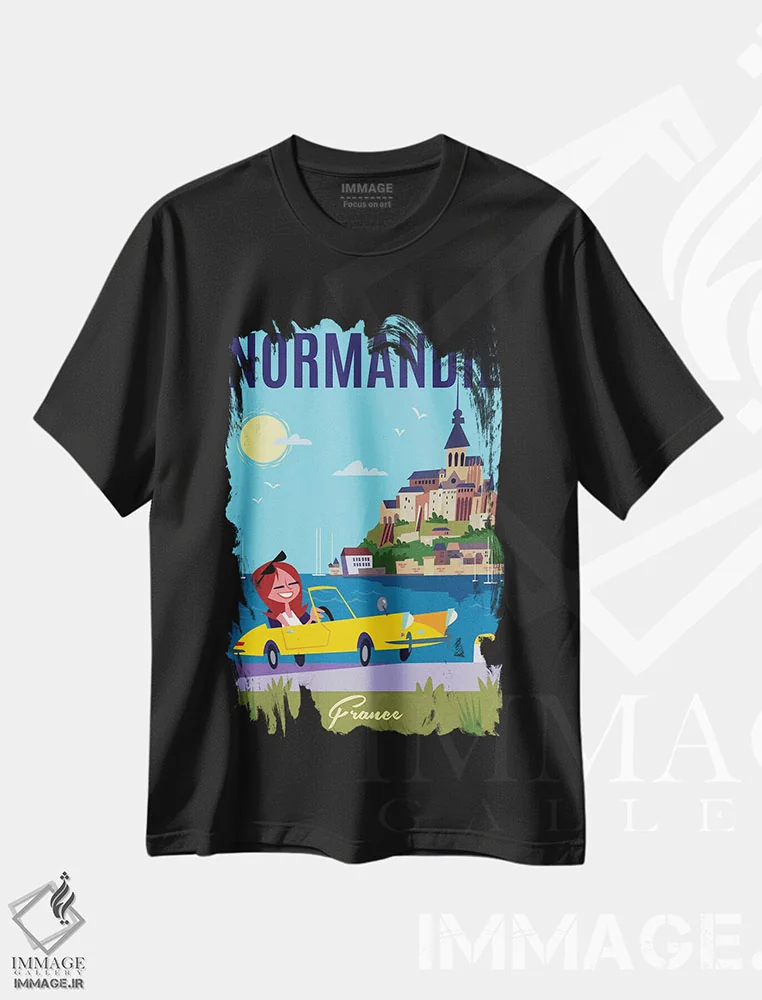 تیشرت مشکی طرح دار "نرماندی"، هنر دیجیتال اثر گری گودل | فروشگاه ایماژ