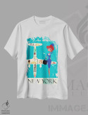 تیشرت سفید طرح دار "هوایی به نیویورک"، هنر دیجیتال اثر گری گودل | immage.ir