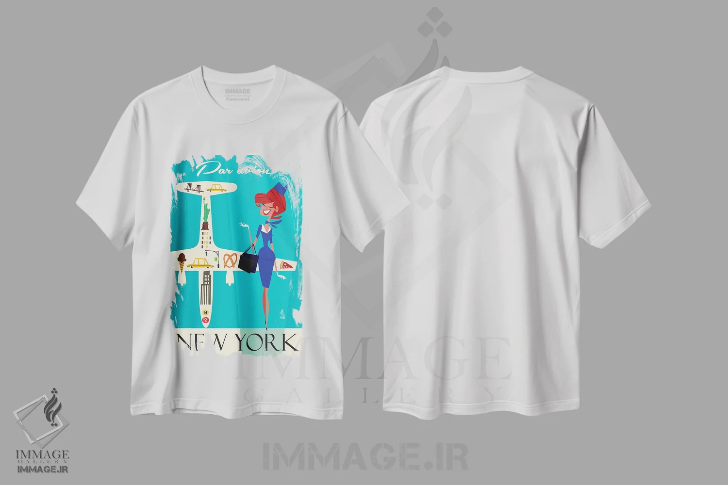 تیشرت سفید طرح دار "هوایی به نیویورک"، هنر دیجیتال اثر گری گودل | immage.ir