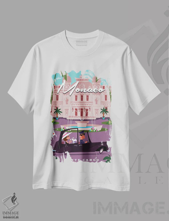 تیشرت سفید طرح دار "کازینوی مونته کارلو"، هنر دیجیتال اثر گری گودل | immage.ir