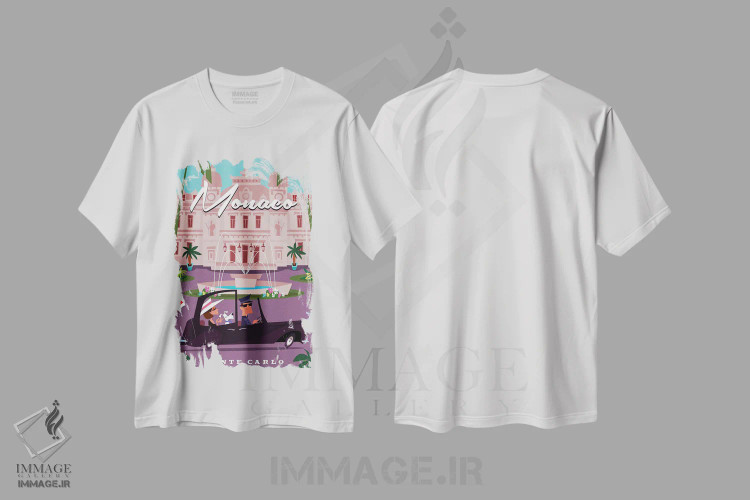 تیشرت سفید طرح دار "کازینوی مونته کارلو"، هنر دیجیتال اثر گری گودل | immage.ir