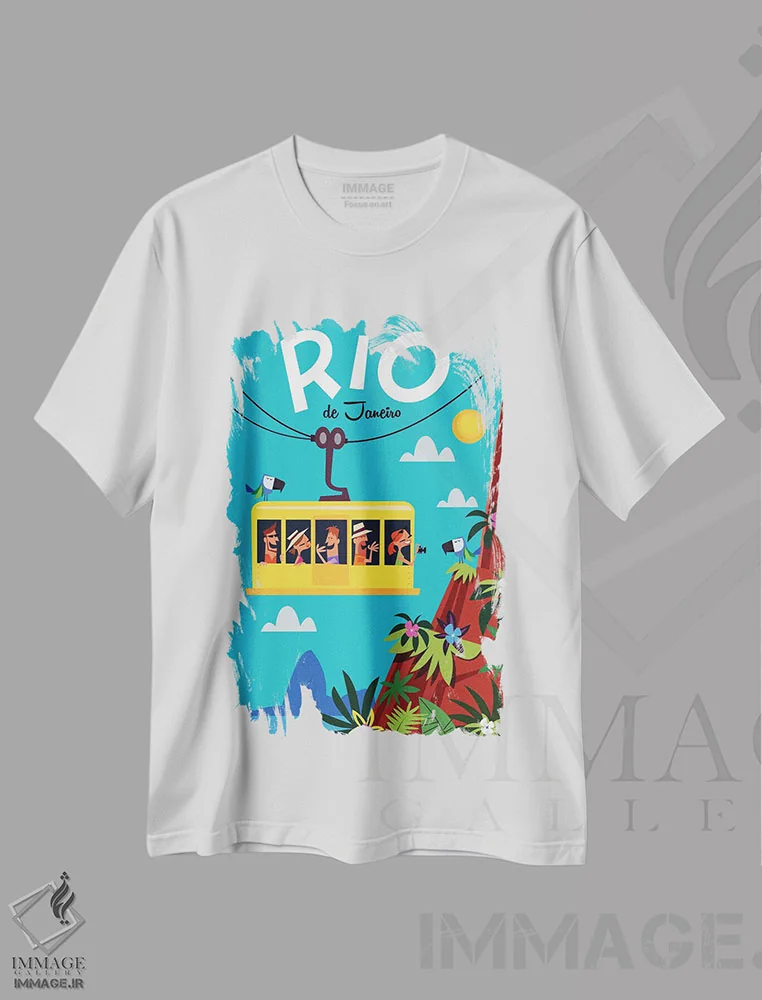 تیشرت سفید طرح دار "ریو"، هنر دیجیتال اثر گری گودل | فروشگاه ایماژ