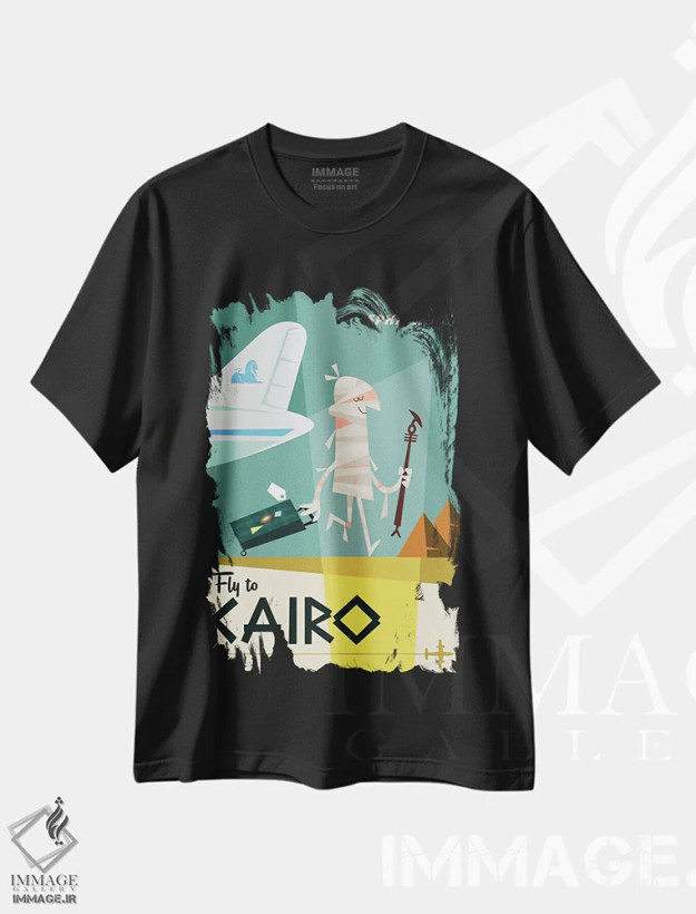 تیشرت مشکی طرح دار "پرواز به...قاهره"، هنر دیجیتال اثر گری گودل | فروشگاه ایماژ