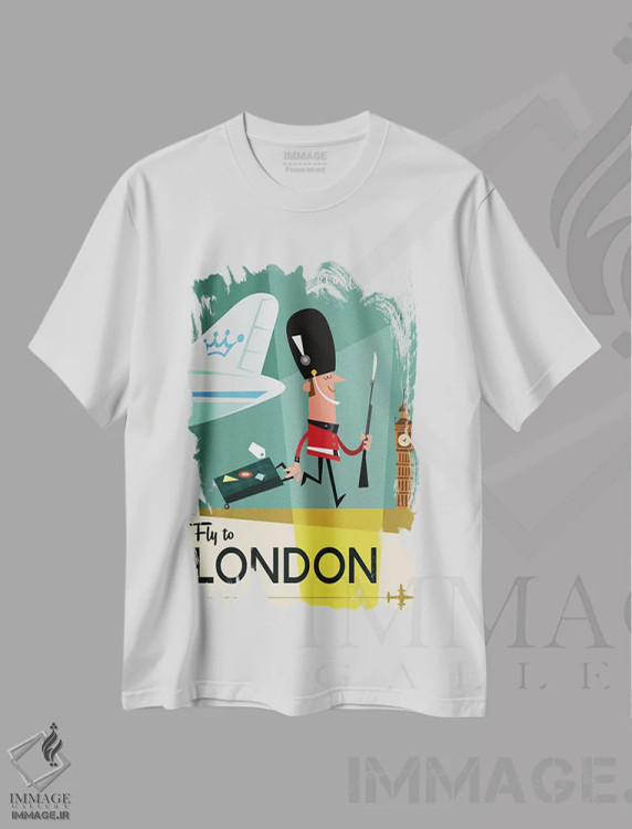 تیشرت سفید طرح دار "پرواز به...لندن"، هنر دیجیتال اثر گری گودل | immage.ir