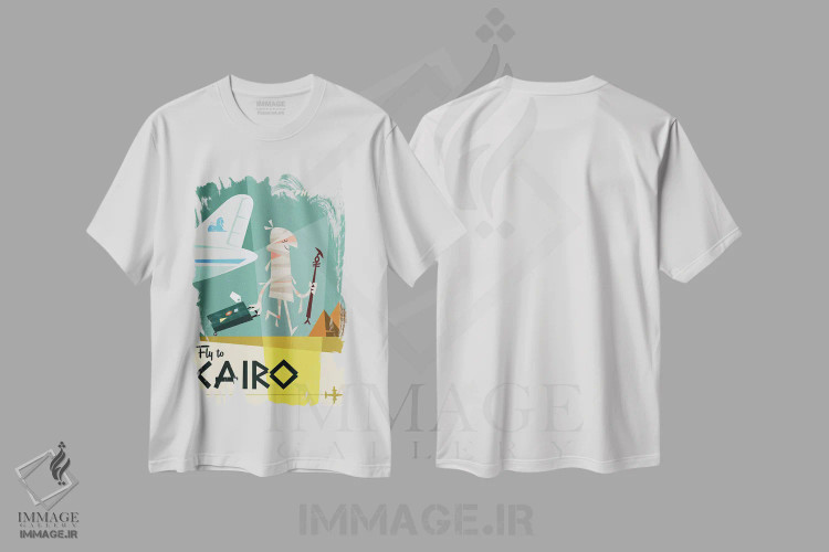 تیشرت سفید طرح دار "پرواز به...قاهره"، هنر دیجیتال اثر گری گودل | immage.ir