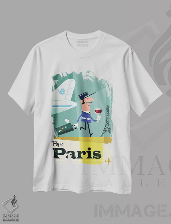 تیشرت سفید طرح دار "پرواز به...پاریس"، هنر دیجیتال اثر گری گودل | فروشگاه ایماژ