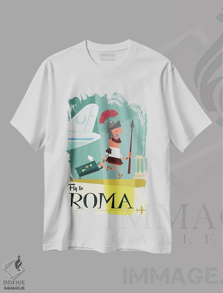 تیشرت سفید طرح دار "پرواز به...رم"، هنر دیجیتال اثر گری گودل | immage.ir
