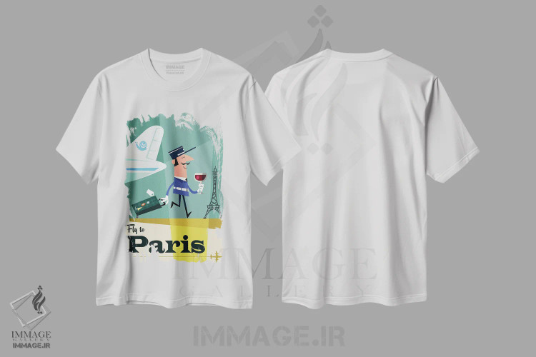 تیشرت سفید طرح دار "پرواز به...پاریس"، هنر دیجیتال اثر گری گودل | فروشگاه ایماژ