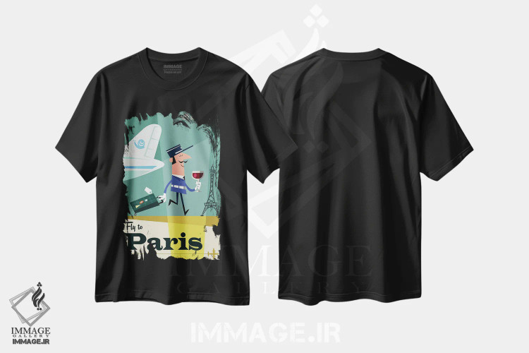 تیشرت مشکی طرح دار "پرواز به...پاریس"، هنر دیجیتال اثر گری گودل | immage.ir