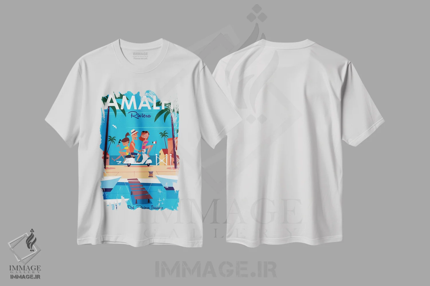 تیشرت سفید طرح دار "آمالفی"، هنر دیجیتال اثر گری گودل | فروشگاه ایماژ