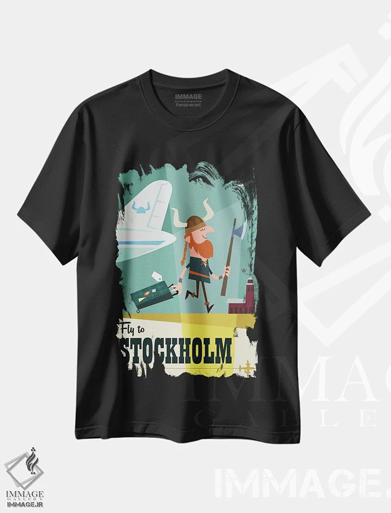 تیشرت مشکی طرح دار "پرواز به...استکهلم"، هنر دیجیتال اثر گری گودل | immage.ir