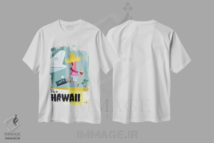 تیشرت سفید طرح دار "پرواز به...هاوایی"، تزئینی اثر گری گودل | immage.ir