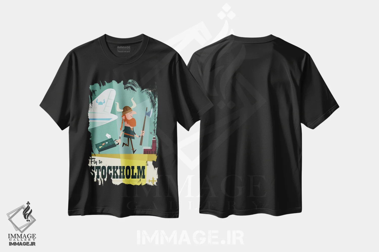 تیشرت مشکی طرح دار "پرواز به...استکهلم"، هنر دیجیتال اثر گری گودل | immage.ir